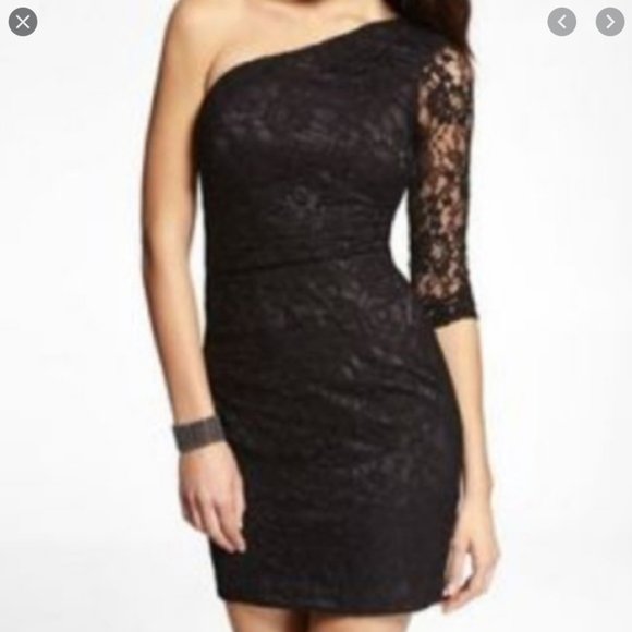 Express One Shoulder Lace Dress (Black) - Picture 1 of 5